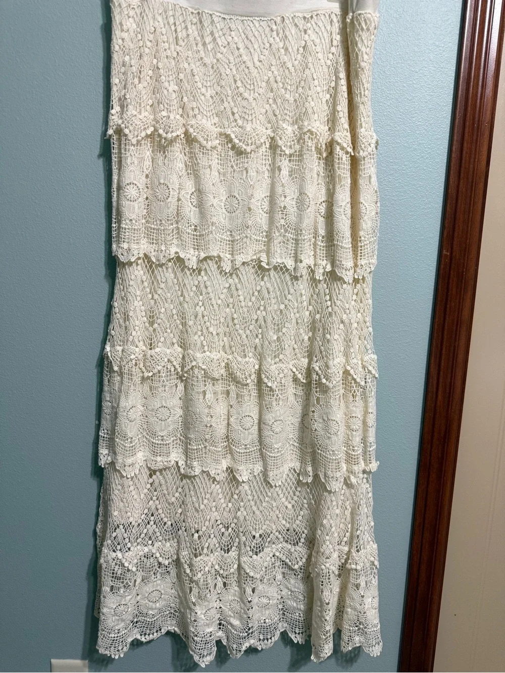 Chelsea & Theodore Ivory Floral Lace Tiered Midi Skirt Lined Elastic Waist XL